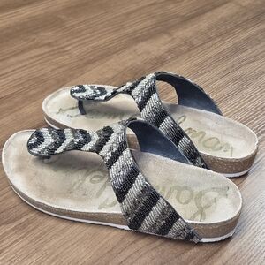 Sam Edelman Olivie Sandals Size 6 Sequin Black & Silver Slip On Shoes